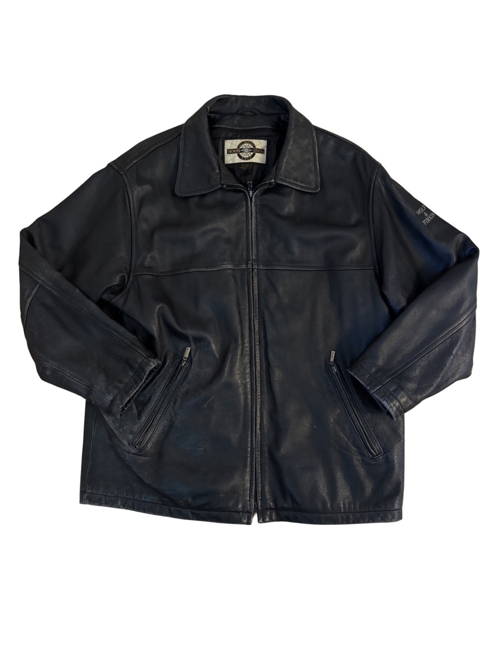 North End Y2K Black Leather Worked-In Zip-Front Jacket